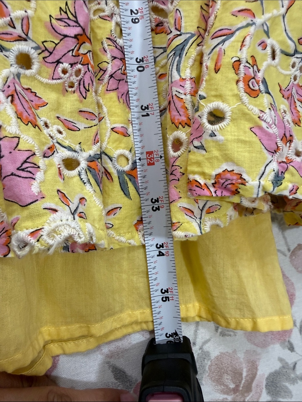 Anthropologie x dRA Yara Eyelet Dress Yellow Lined Floral Boho Prairie Size L - Picture 9 of 9